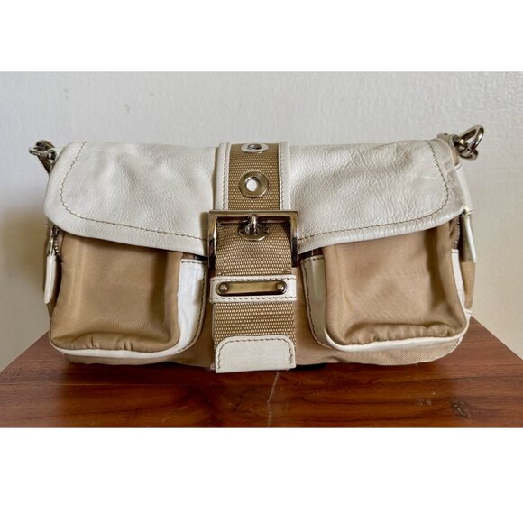 PRADA Vitello-Trimmed Tessuto Double Pocket Buckle Flap Shoulder Bag - Picture 1 of 16